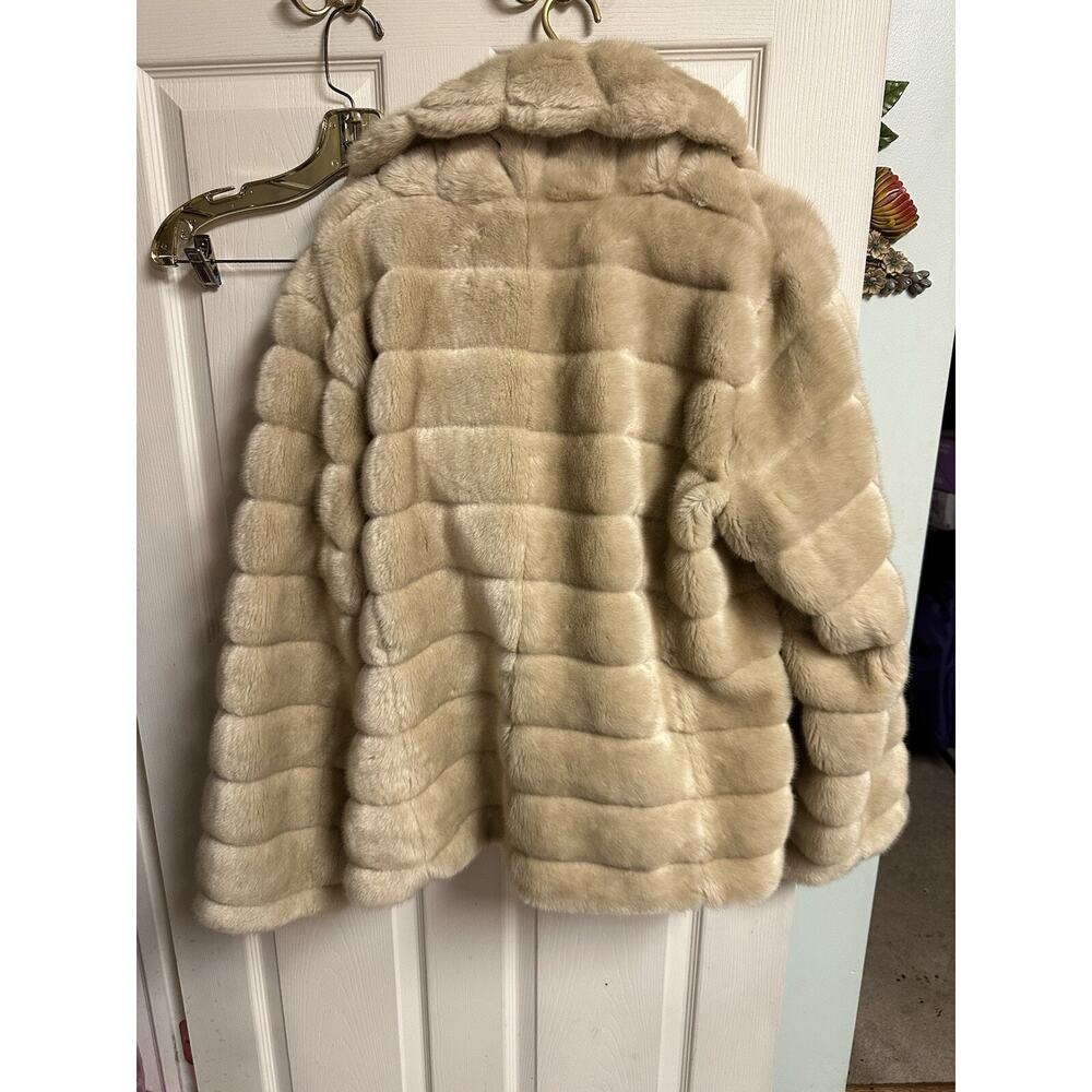 IDEOLOGY LIGHT TAN BROWN FAUX FUR JACKET RETRO STYLE Honey Coat Soft XL Hook Eye
